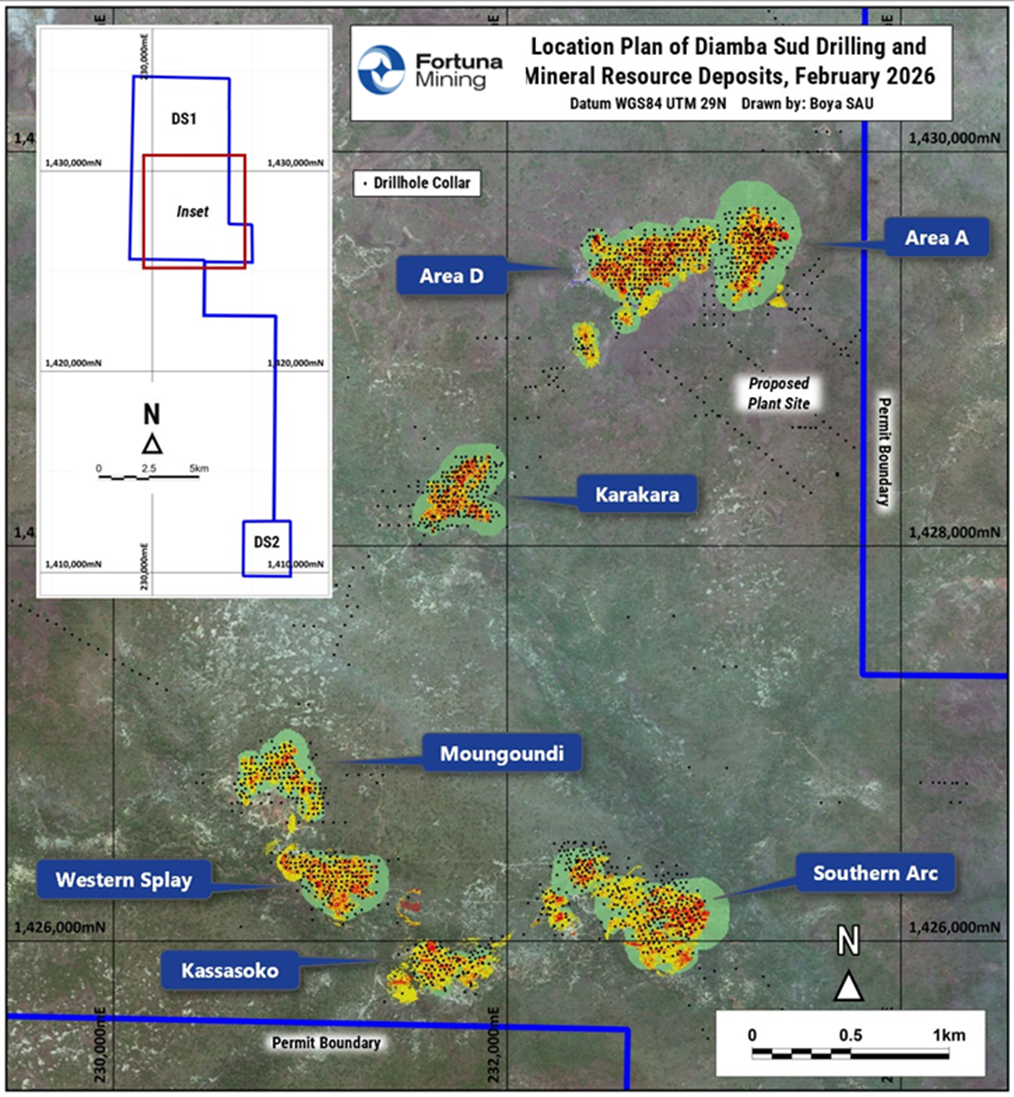Diamba Sud Gold Project: Location of Mineral Resource Deposits