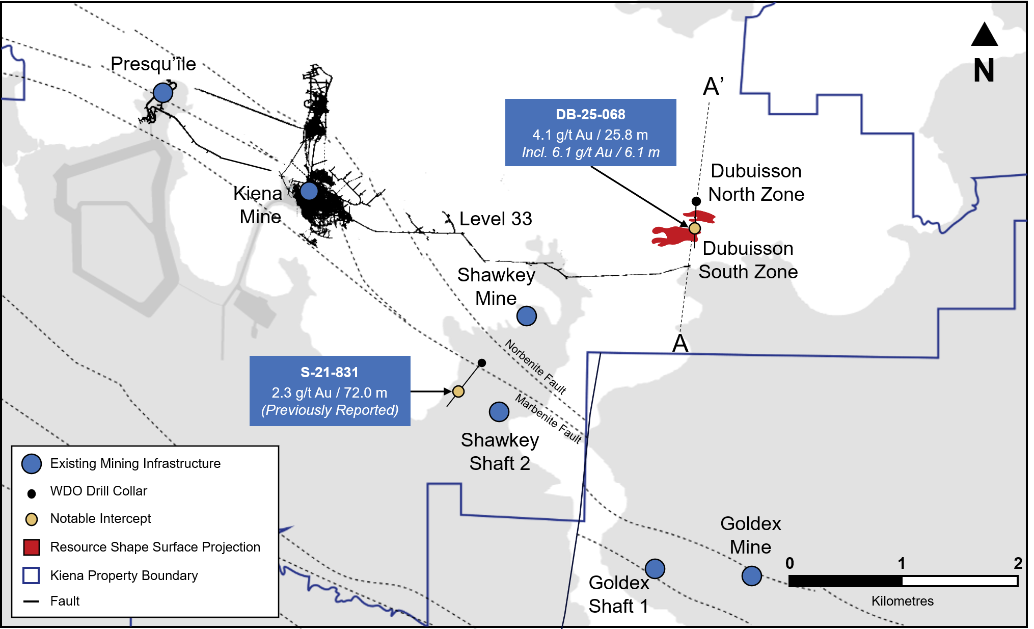 Figure 1. Plan View – Kiena Mine