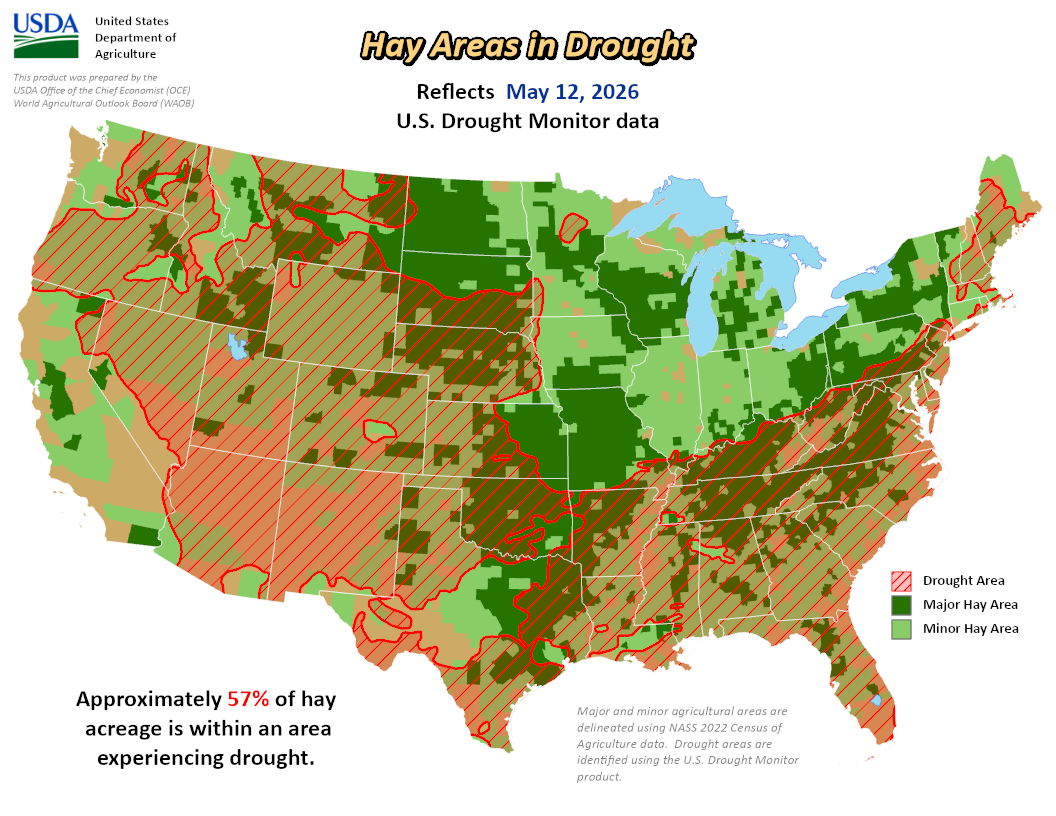 Map of hay areas in drought