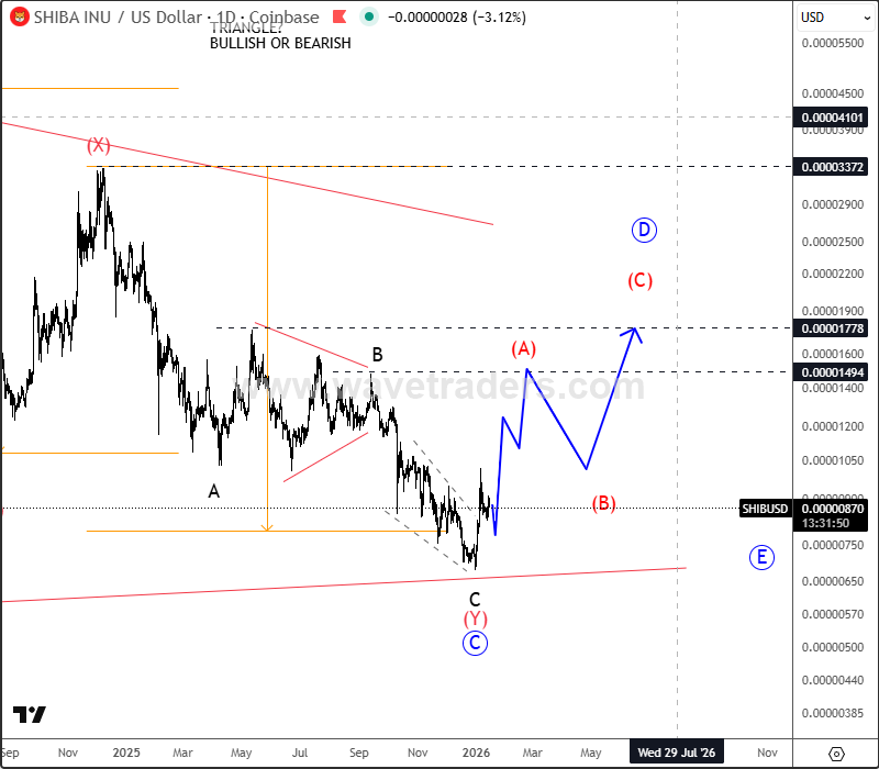 Shiba Inu: Wave D Recovery Emerging After Complex Correction SHIBUSD Daily Chart