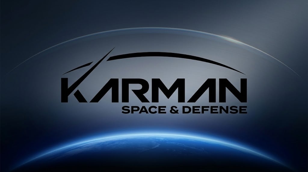 Karman Space and Defense company logo displayed against a stylized image of Earth from orbit.