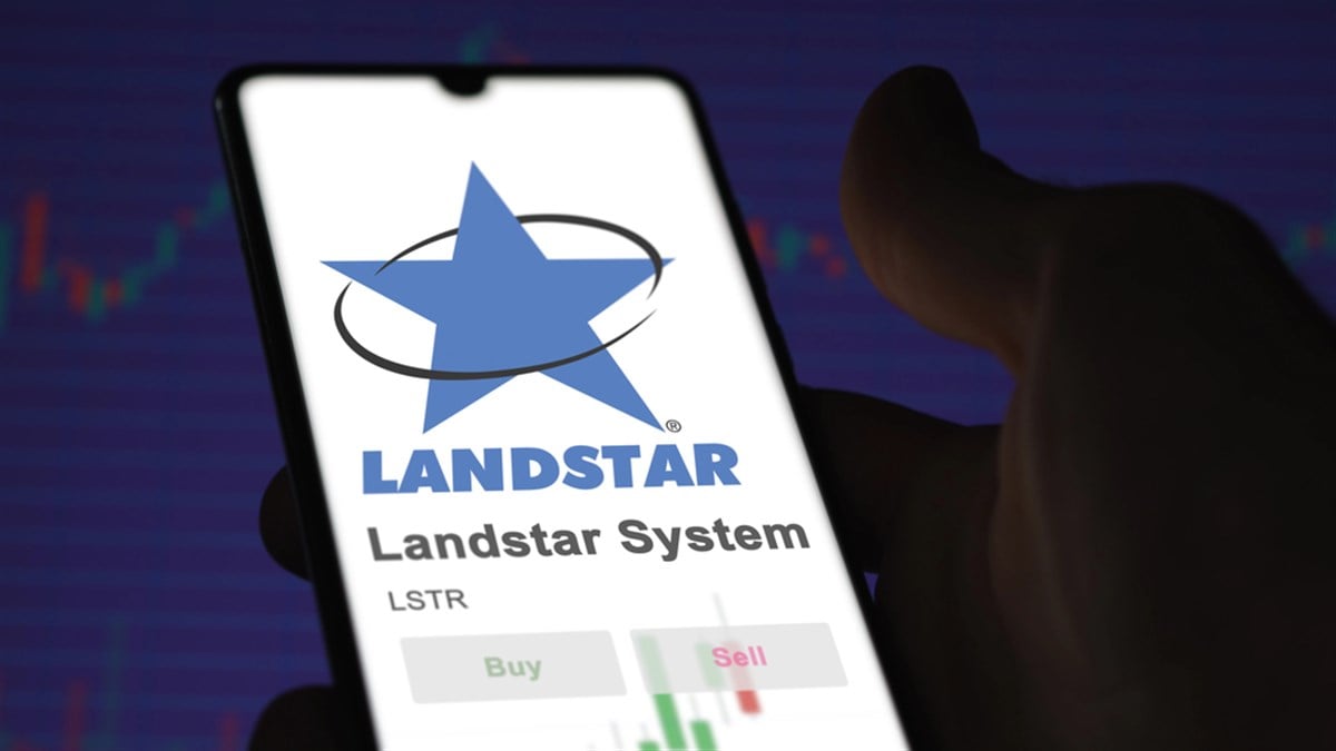 November 20th 2023. The logo of Landstar System on a giant white screen, the brand on a device. - Stock Editorial Photography