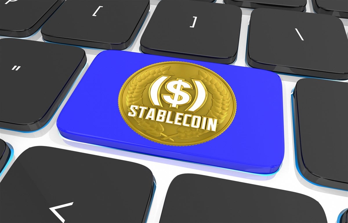 Stablecoin Computer Button Key Cryptocurrency Exchange Trade Transaction 3d Illustration - stock image
