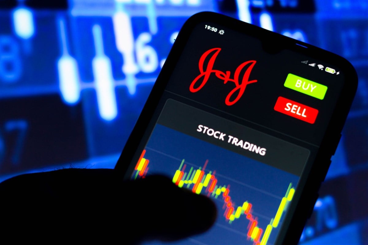 Johnson and Johnson logo seen on a smartphone screen with stock trading