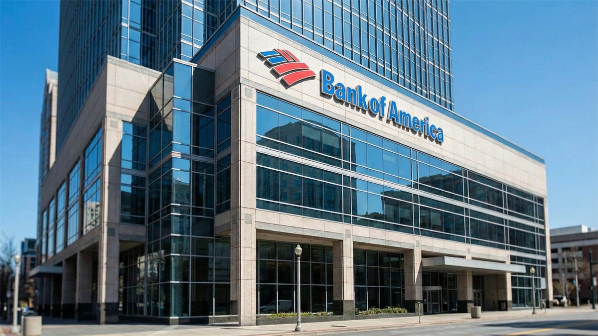Bank of America office building exterior with logo signage, representing BAC amid stock pullback and low valuation.