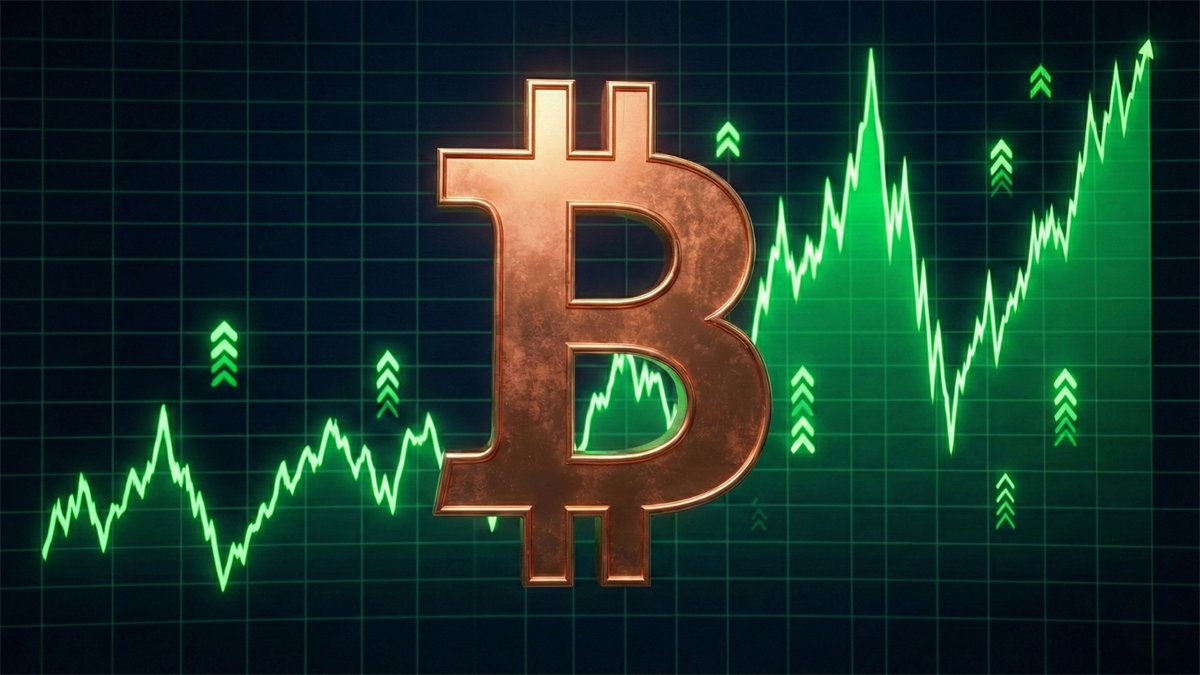 Bitcoin symbol over green price chart and upward arrows, illustrating crypto ETF income strategy and volatility.