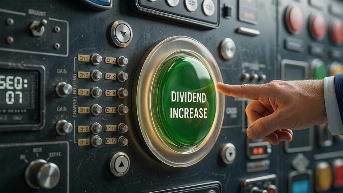 Executive presses “DIVIDEND INCREASE” button on control panel.