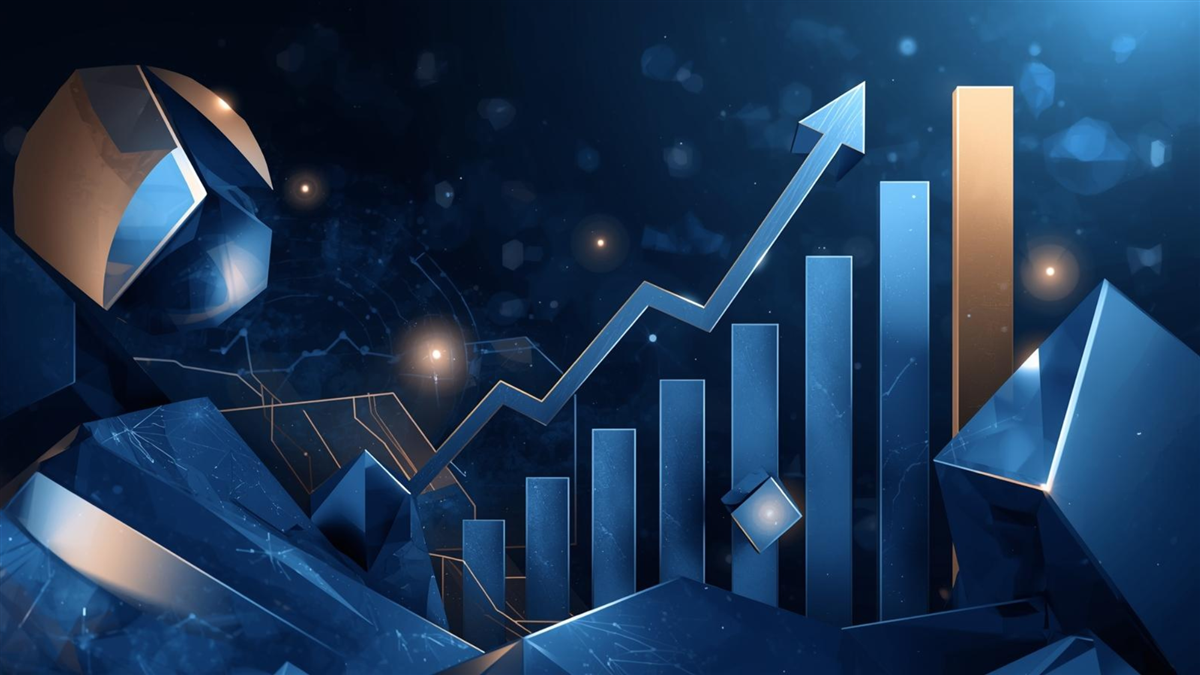Rising bar and arrow chart reflects MP Materials’ potential rebound driven by rare-earth demand and strategic U.S. defense importance.