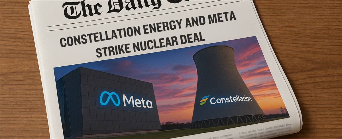 CONSTELLATION ENERGY AND META STRIKE NUCLEAR DEAL - This image is an original composition by MarketBeat using licensed and editorial elements. Not for redistribution or reuse.