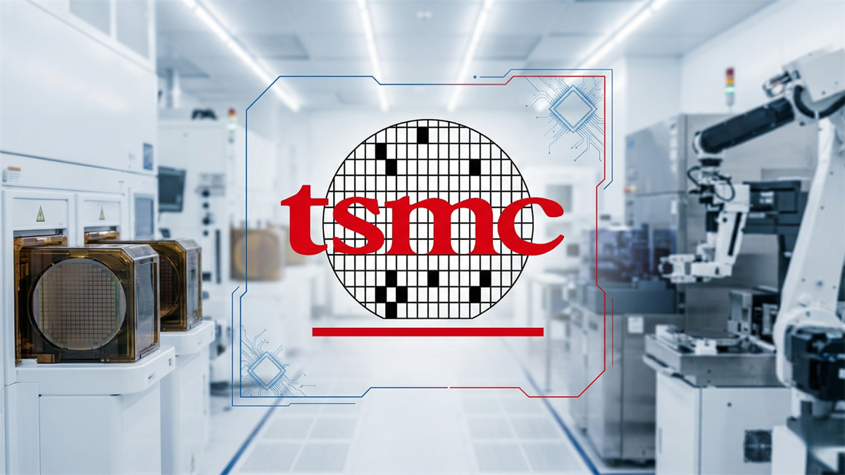 TSMC semiconductor fab with wafer and robotic arms, highlighting chip supply bottleneck in AI hardware industry.