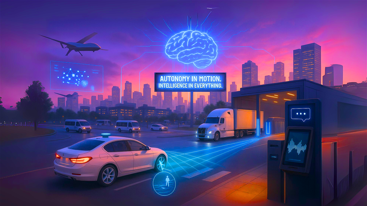 AI and Autonomous Elements in Cityscape - This image is an original composition by MarketBeat using licensed and editorial elements. Not for redistribution or reuse.