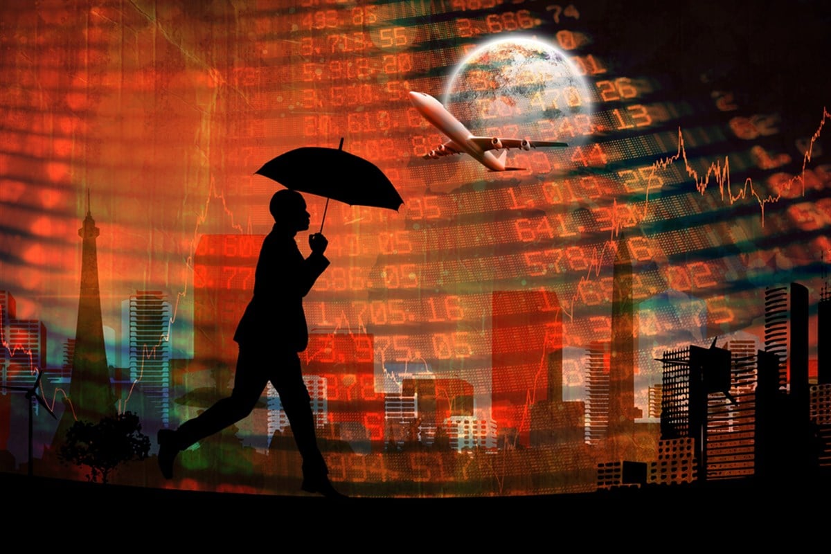 Full moon against stocks and shares - stock image