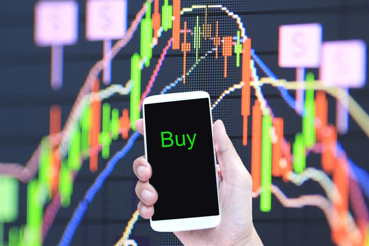 smartphone with stock chart