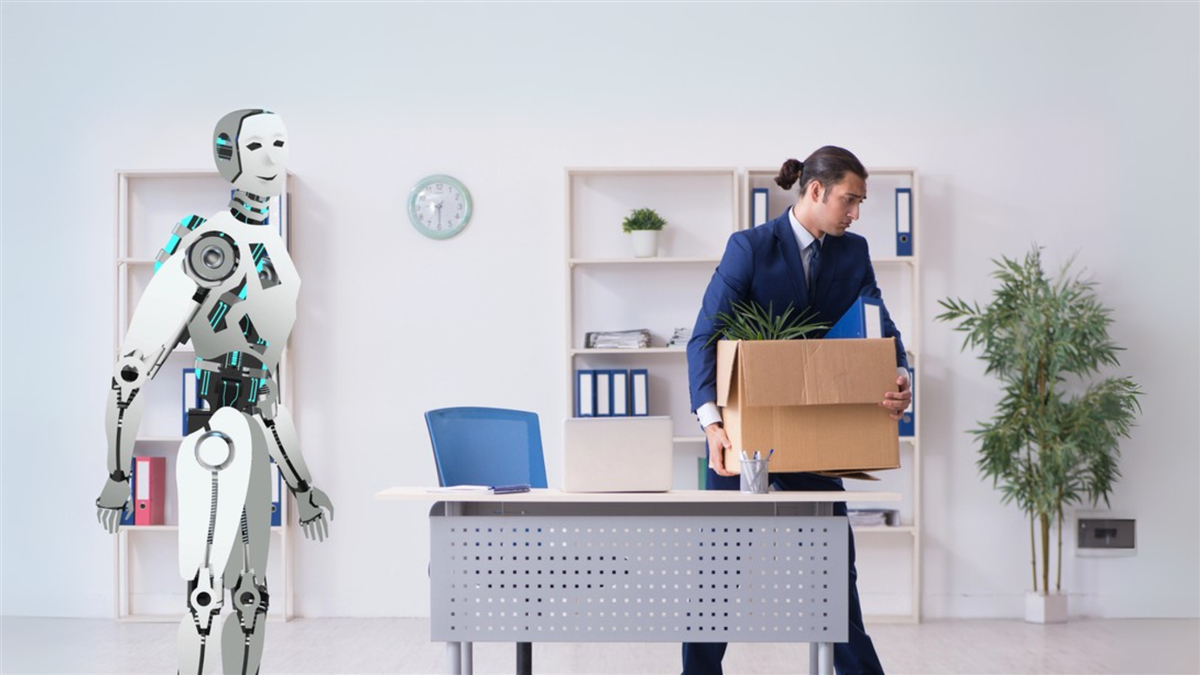 Concept of robots replacing humans in offices