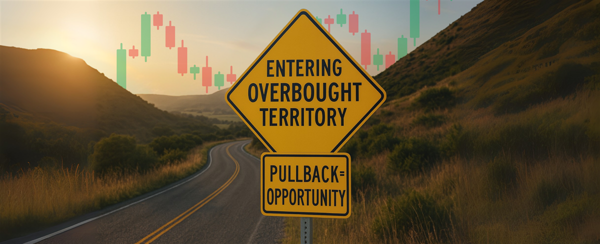 Entering Overbought Territory road sign - This image is an original composition by MarketBeat using licensed and editorial elements. Not for redistribution or reuse.