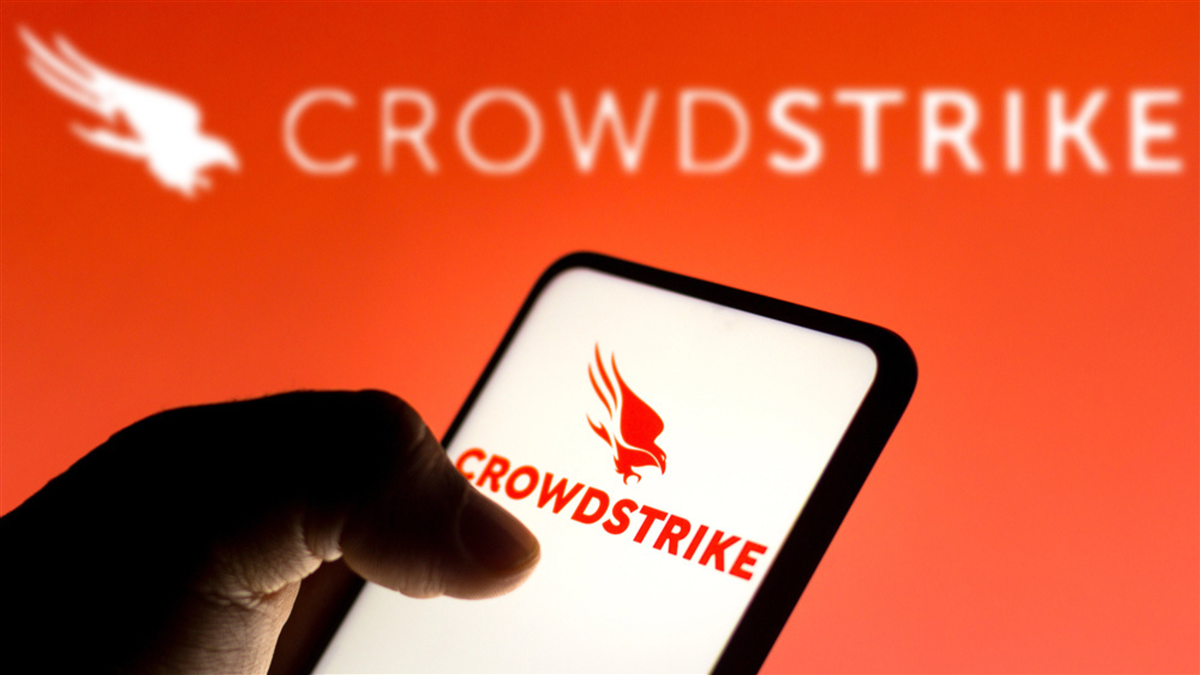 CrowdStrike logo on smartphone with CrowdStrike background