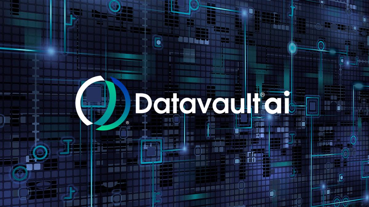 Datavault.ai logo on a digital data network background.