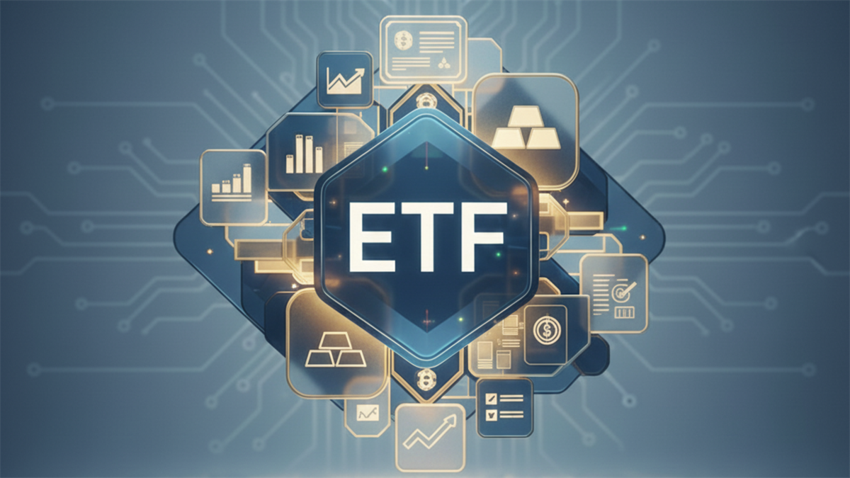 Composite image representative of the ETF investment space.