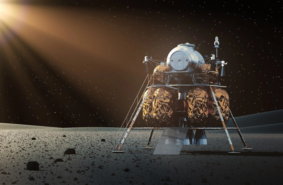 Lunar lander spacecraft on the moon.