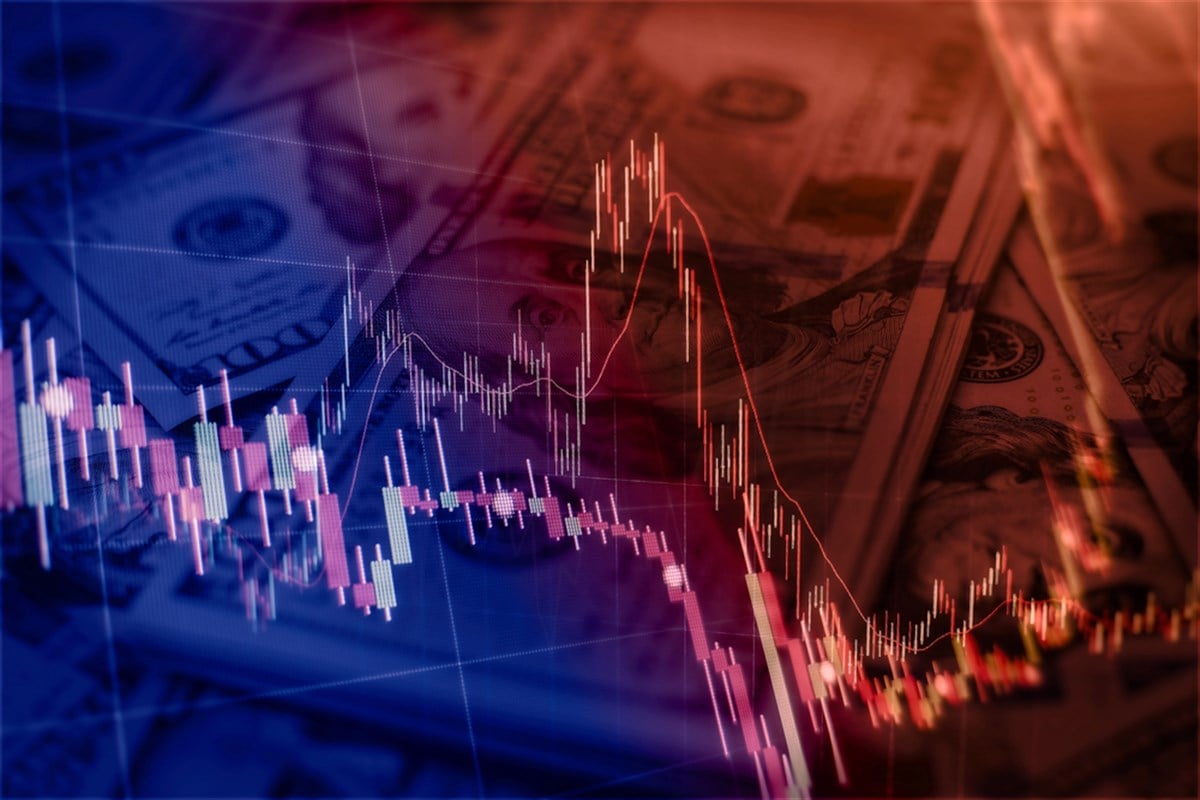 Forex trading graph and candlestick chart suitable for financial investment concept. Economy trends background for business idea and all art work design. Abstract finance background - stock image