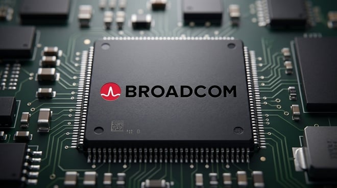 Broadcom microchip on a circuit board.