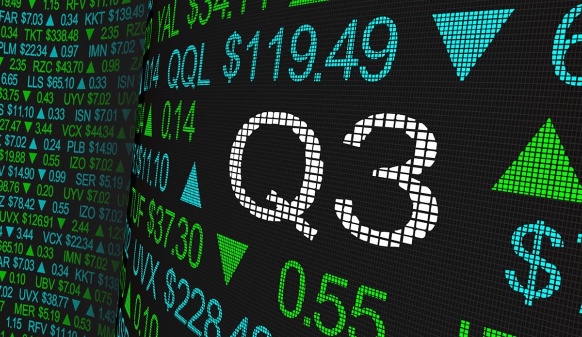 Q3 3rd Quarter Period Stock Market Ticker Words 3d Illustration — Photo