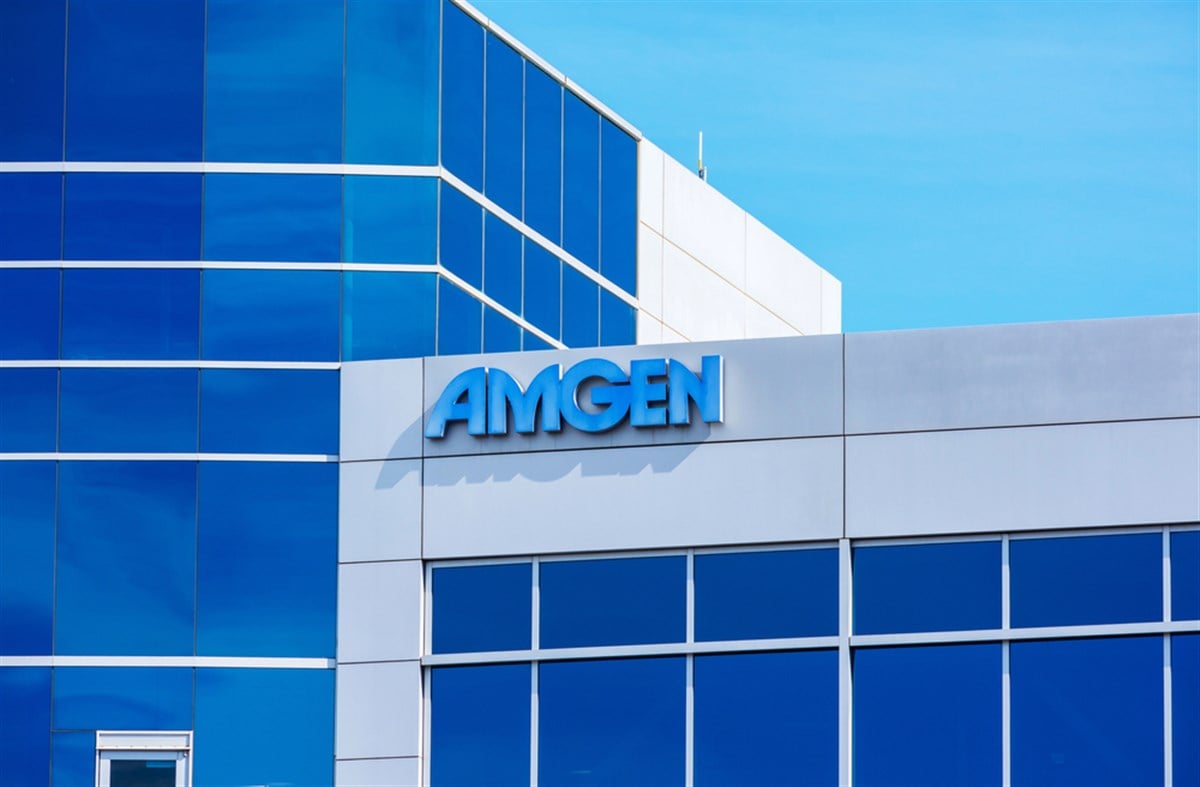 Amgen sign at biopharmaceutical company office in Silicon Valley - South San Francisco, CA, USA - Circa, 2019