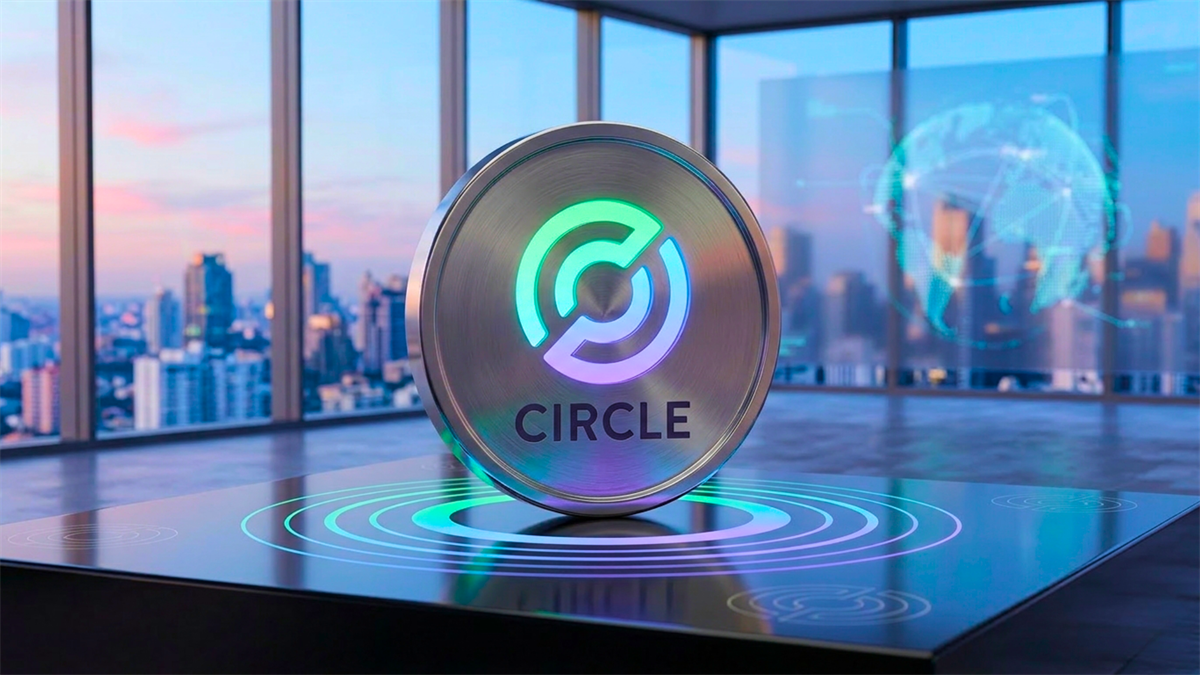 Circle stablecoin logo in a corporate office.