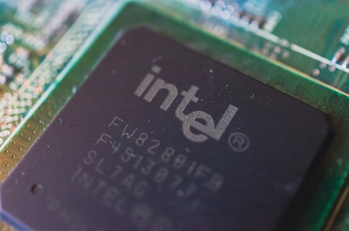 A closeup shot of an intel chip on the mainboard. - Stock Editorial Photography