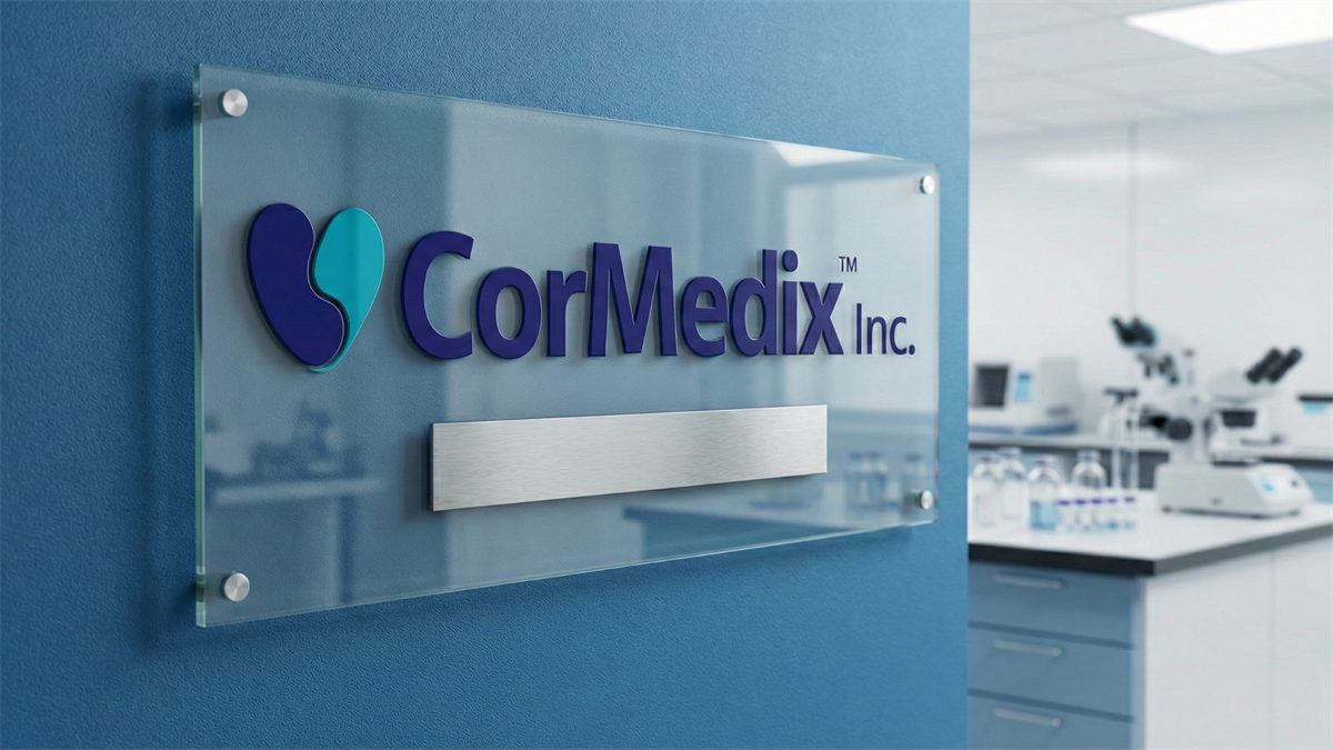 CorMedix signage outside a biopharmaceutical laboratory, signifying the company's promising clinical-stage results.