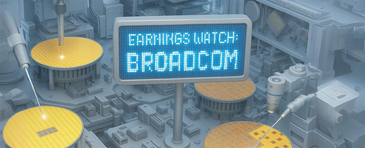 Earnings Watch Broadcom semiconductor manufacturing. This image is an original composition by MarketBeat using licensed and editorial elements. Not for redistribution or reuse.