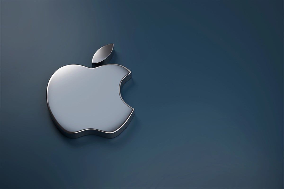 Apple logo on gray background