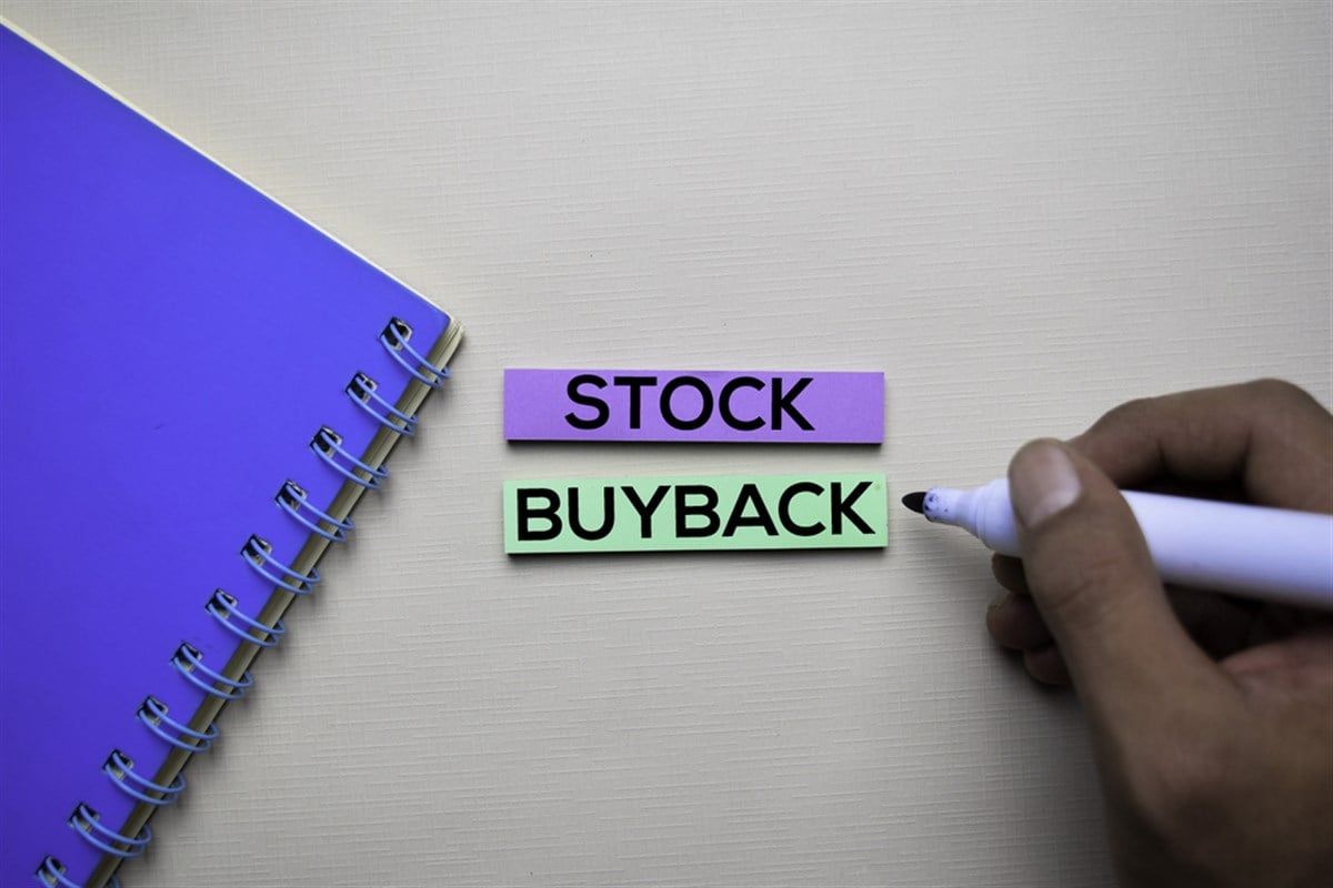 Stock Buyback text on sticky notes with office desk. Stock Market Exchange Concept