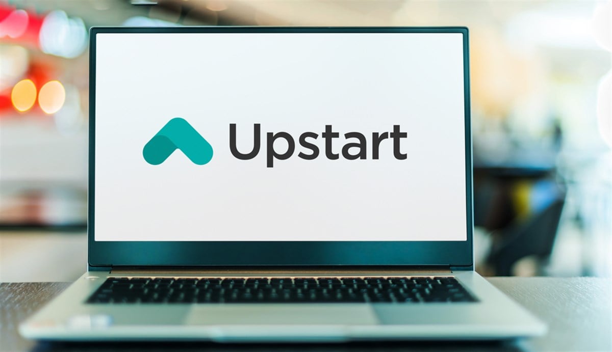 POZNAN, POL - OCT 13, 2021: Laptop computer displaying logo of Upstart, an AI lending platform that partners with banks and credit unions to provide consumer loans