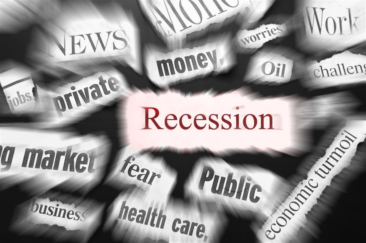 newspaper headlines showing bad news, recession related
