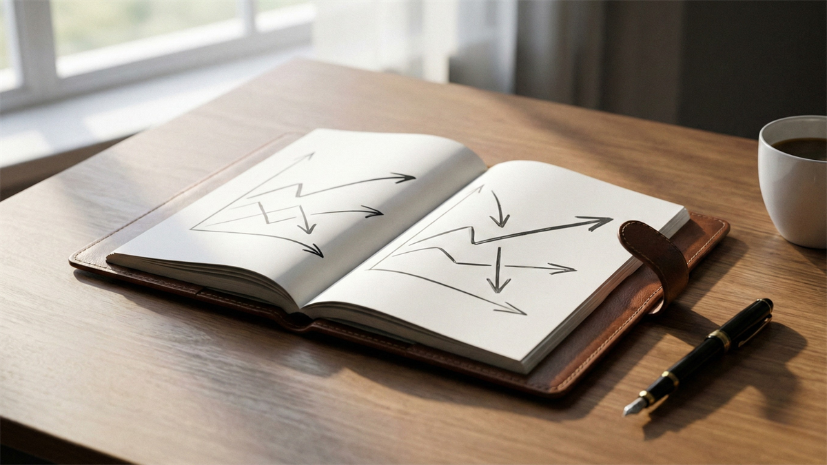Open investment playbook on a desk with hand-drawn arrows, symbolizing sector rotation strategy for 2026 investing.