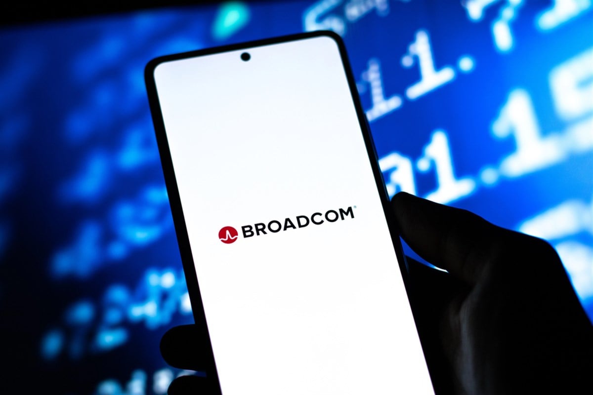 Broadcom logo on phone screen.