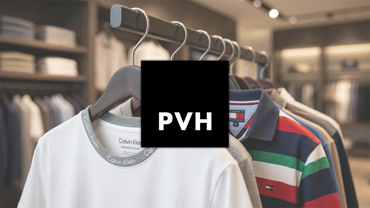 Clothing rack with Calvin Klein and Tommy Hilfiger apparel under PVH branding, highlighting retail turnaround strength.