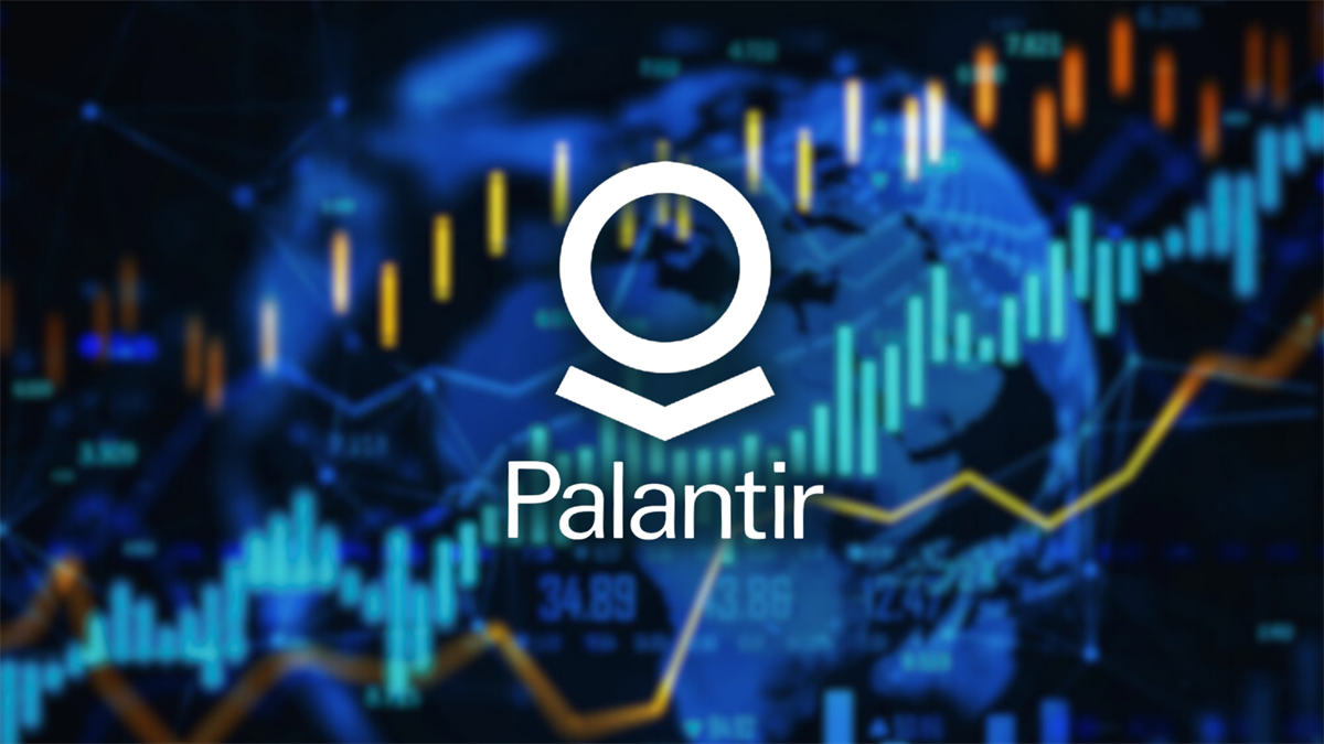 Palantir logo over global stock charts and candlesticks, illustrating PLTR valuation concerns and growth outlook.