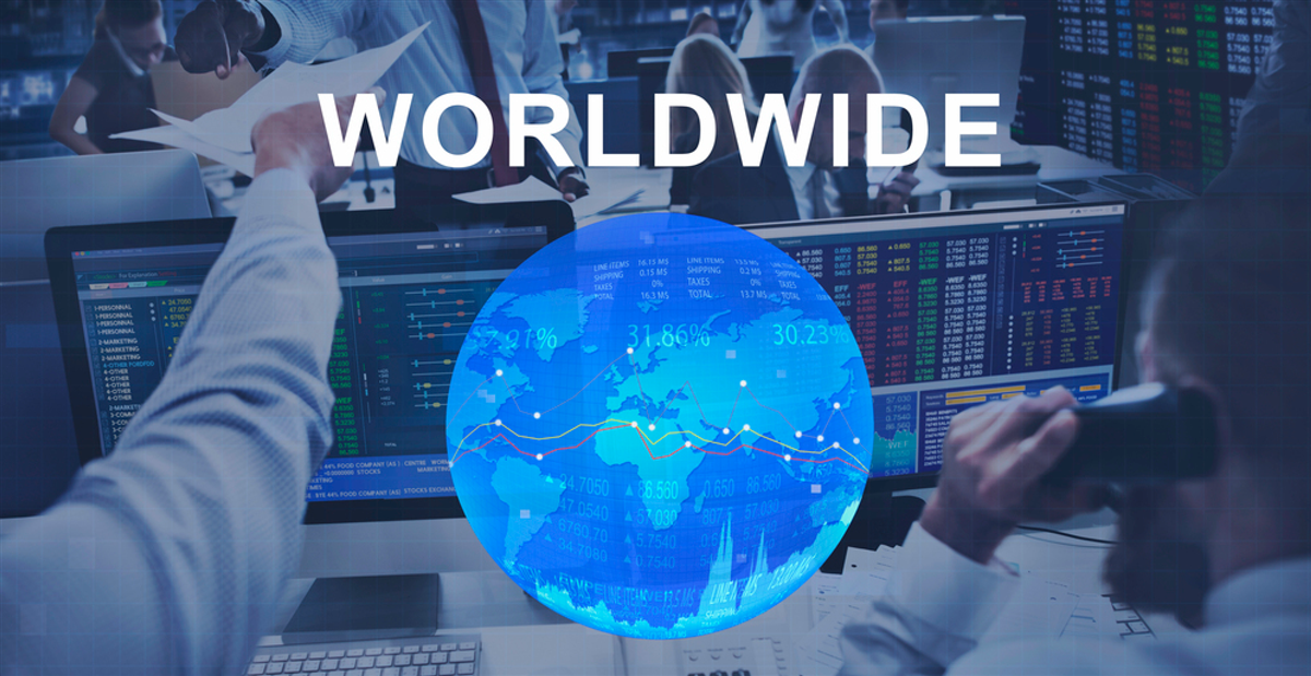 Business people working and worldwide - stock image