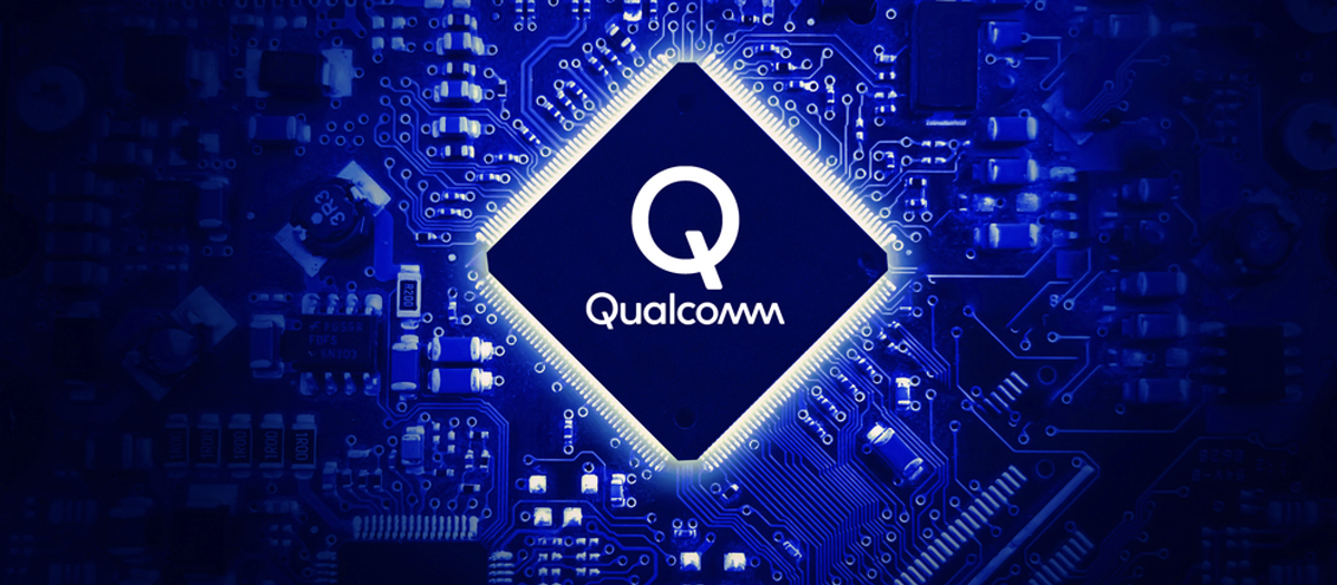 Qualcomm Chip making company concept with main logo on the chip, editorial backdrop — Stock Editorial Photography