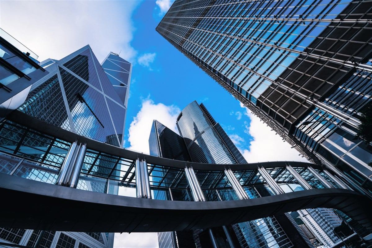 Modern business center in Hongkong. Skyscrapers in commercial area at Hongkong.