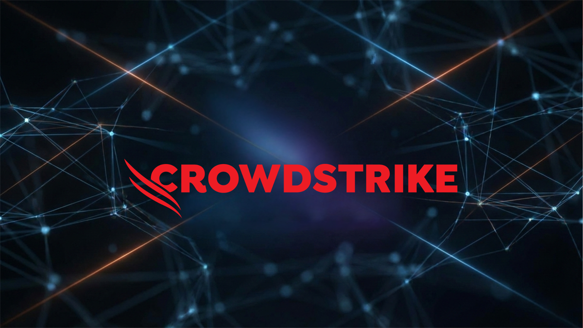 Cybersecurity-themed backdrop featuring the CrowdStrike logo highlights analyst optimism and guidance momentum amid valuation-driven stock pressure.