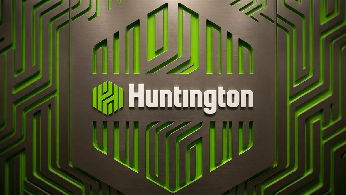 Huntington logo on green circuit-style backdrop.