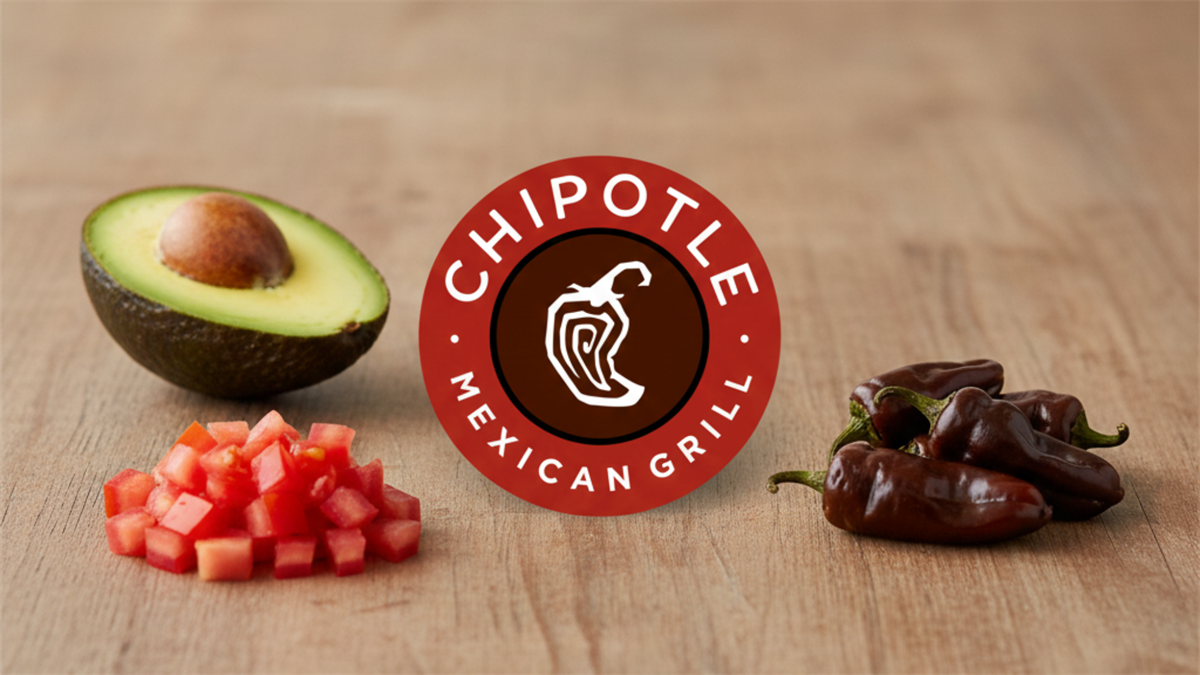 Chipotle Mexigan Grill logo positioned amid popular ingredients.