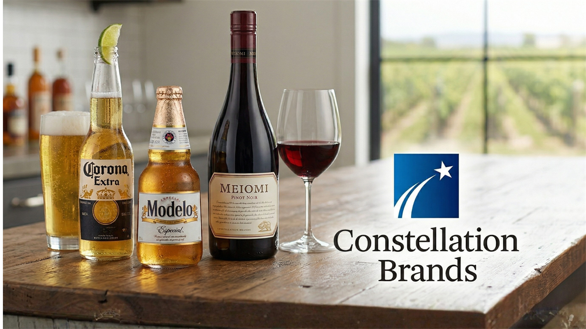 Constellation Brands beer and wine lineup with Corona and Modelo bottles, reflecting undervalued stock and demand rebound theme.