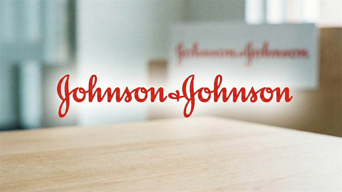 Stable and calm office environment featuring the Johnson & Johnson logo prominently, highlighting the firm's steady growth.