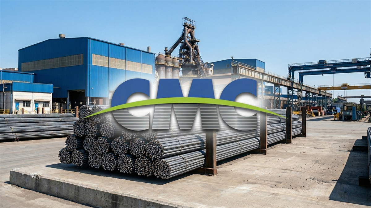 Steel rebar stacks at a Commercial Metals Company facility, highlighting steel rebound and manufacturing strength.