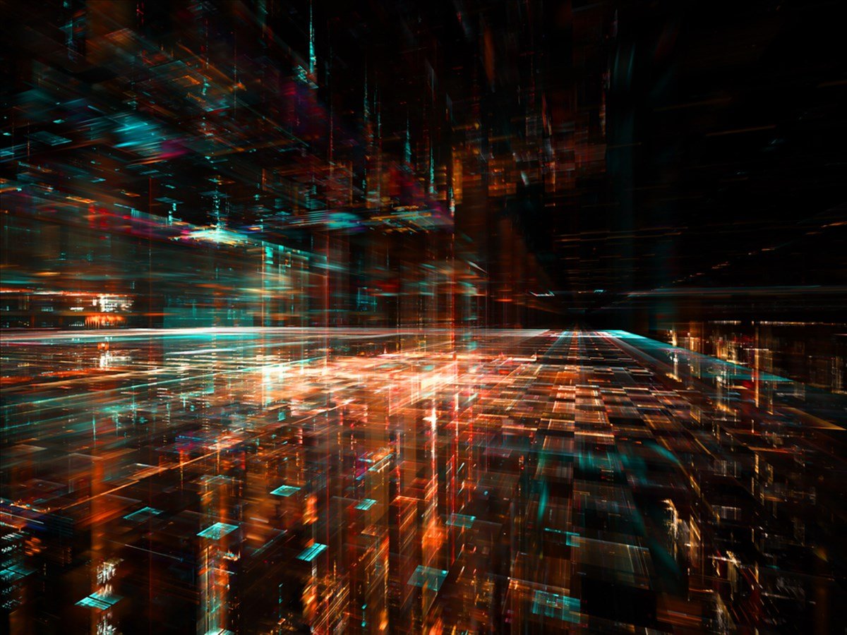 Digital Perspectives series. Backdrop design of light grids and fractal elements to provide supporting element for illustrations on business, science, education and technology