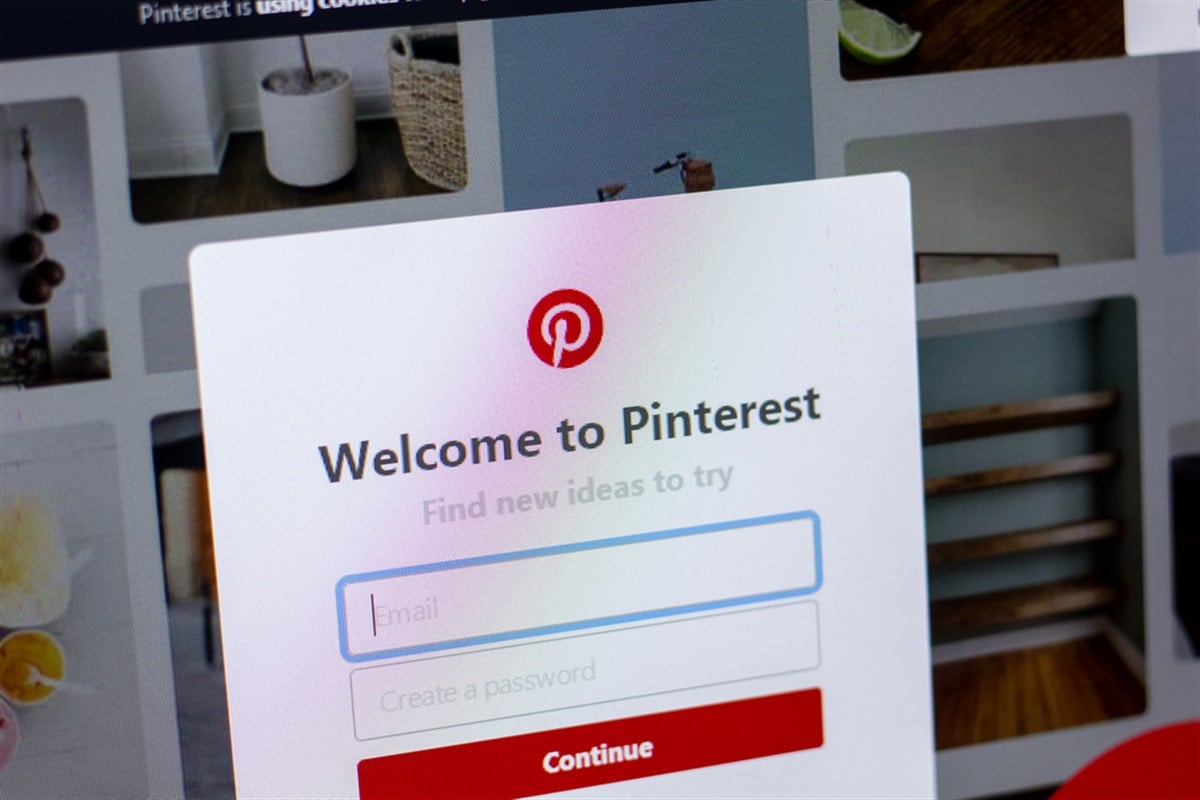 Pinterest's homepage displayed on a computer monitor.